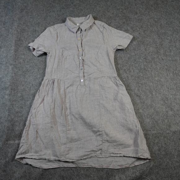Halston Dress Womens Medium Linen Mini Lagenlook Short Sleeve Gray Beachy - Picture 1 of 8